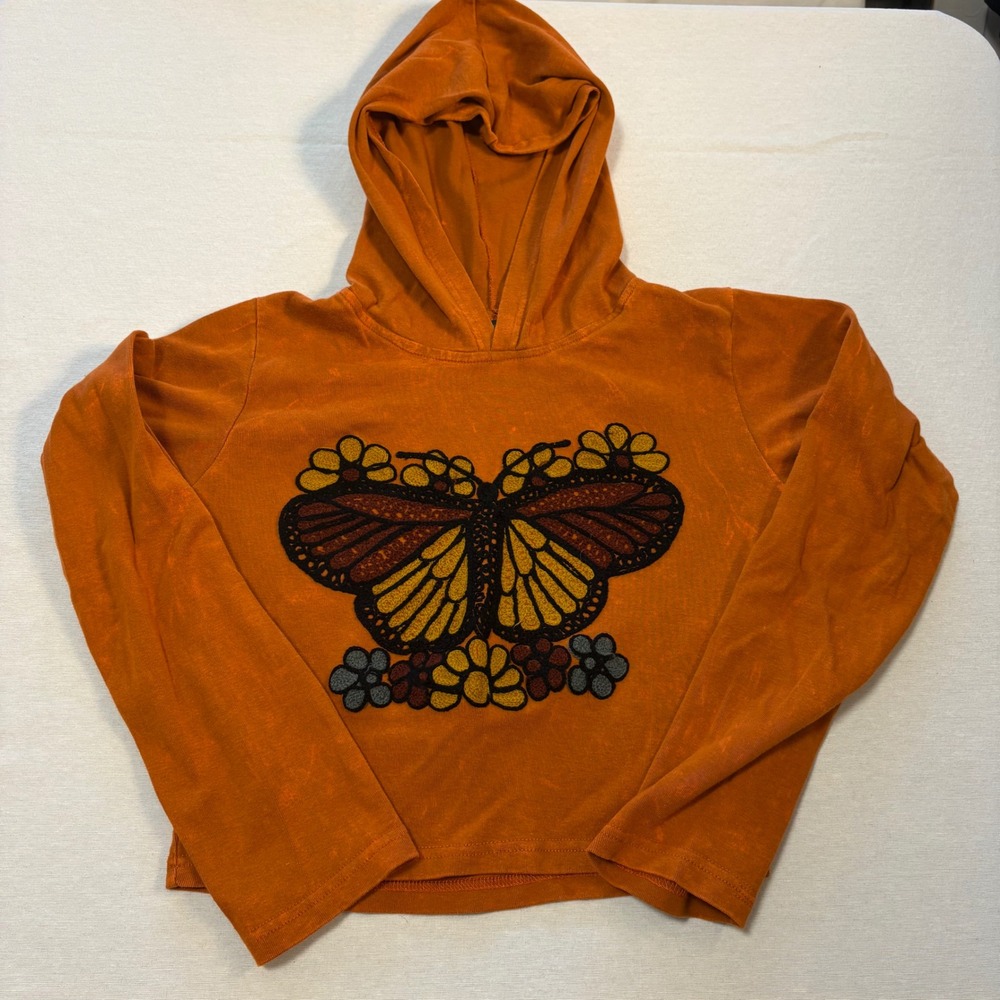 Kathmandu Boho embroidered graphic Orange hoodie,  Small/Medium
